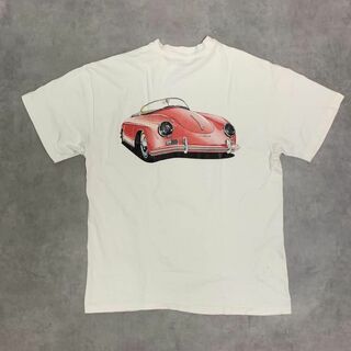 ヘインズ(Hanes)の90s PORSCHE 356 ポルシェ ホワイトTシャツ USA製 Lサイズ(Tシャツ/カットソー(半袖/袖なし))