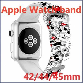 Apple Watch バンド プリントバンド42/44/45mm white(ラバーベルト)