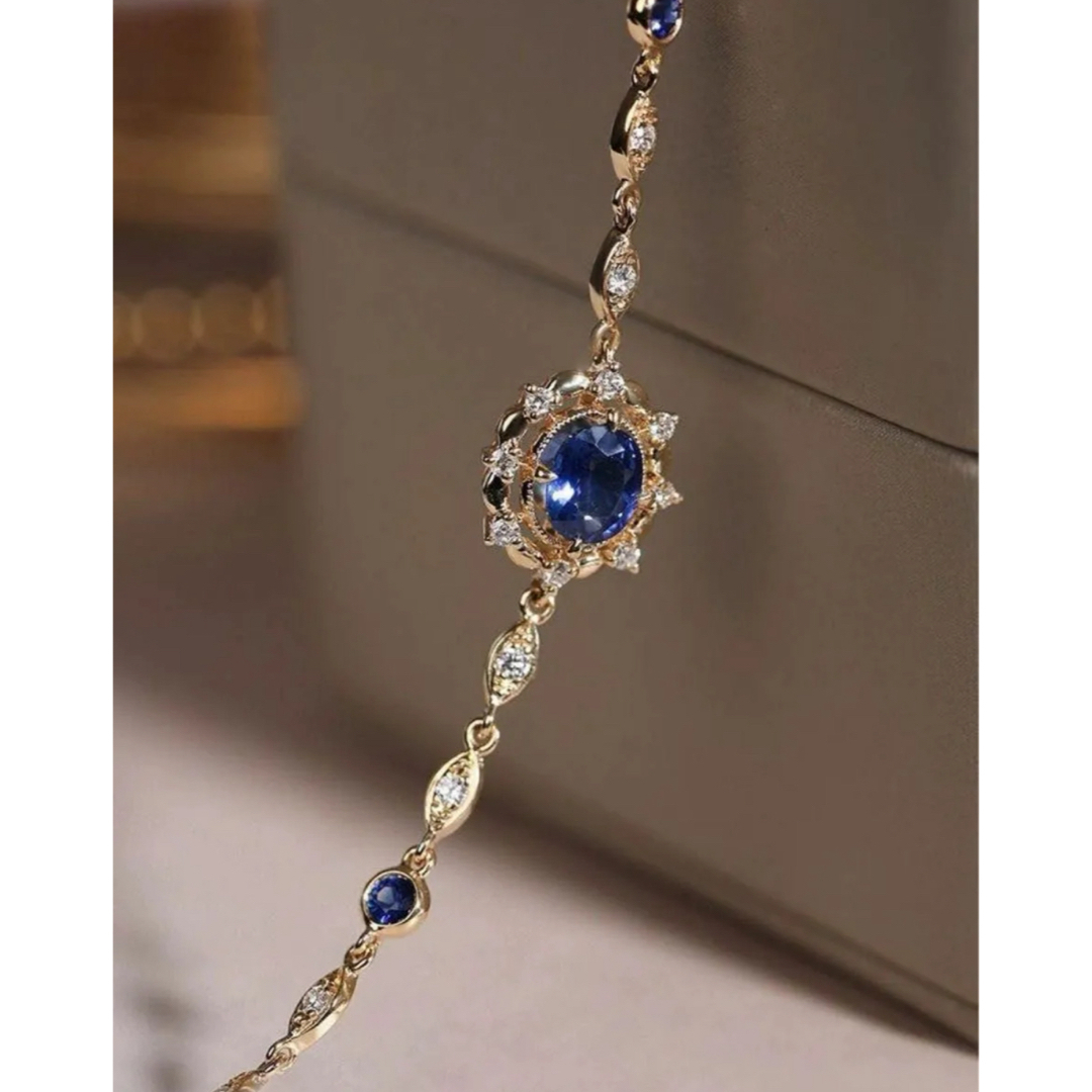 ▼天然ダイヤモンド付きサファイアブレスレットk18 レディースのアクセサリー(ブレスレット/バングル)の商品写真