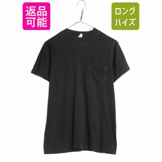 80s USA製 フルーツオブザルーム ポケット付き 無地 半袖 Tシャツ メンズ M / 古着 ヴィンテージ 黒 ポケT 無地T 耳付き シングルステッチ(Tシャツ/カットソー(半袖/袖なし))