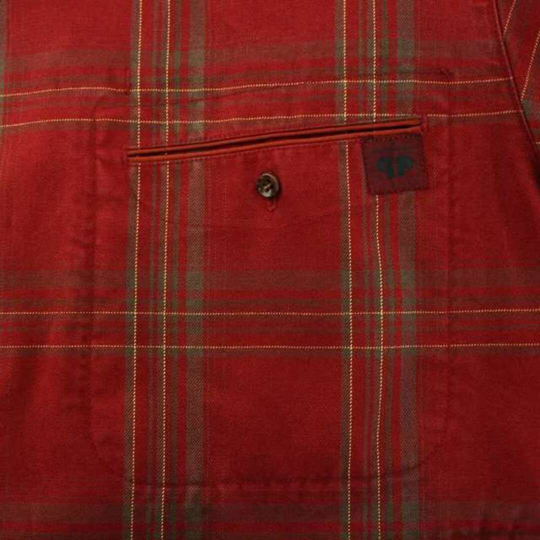 Papas シャツジャケット 長袖 コットン チェック ロゴ刺繍 50 L 赤 メンズのトップス(シャツ)の商品写真