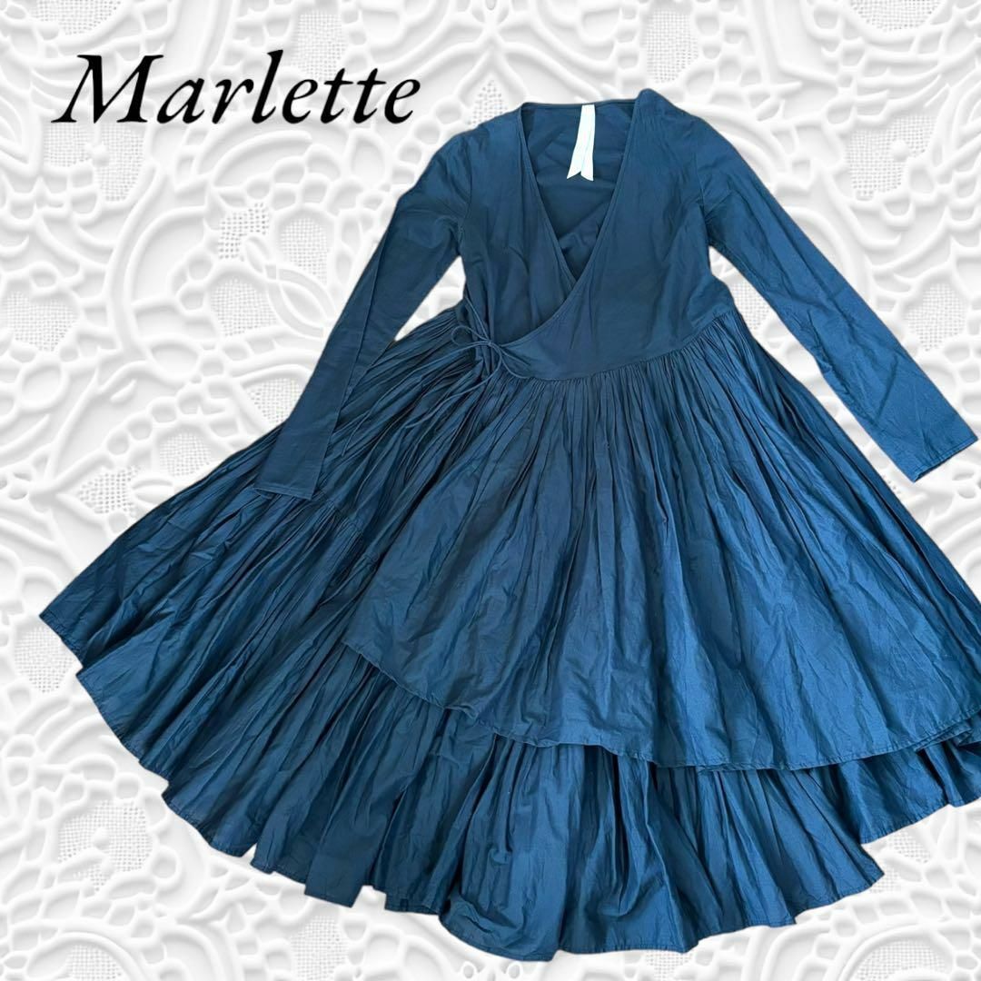 Merlette(マーレット)のMerlette マーレット コットン カシュクールティアードワンピース ネイビ レディースのワンピース(ロングワンピース/マキシワンピース)の商品写真