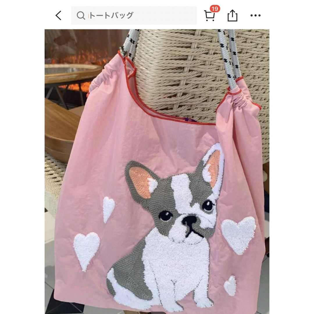 トートバッグ 犬柄  フレンチブルドッグ　ピンク  エコバッグ　新品未使用 レディースのバッグ(トートバッグ)の商品写真