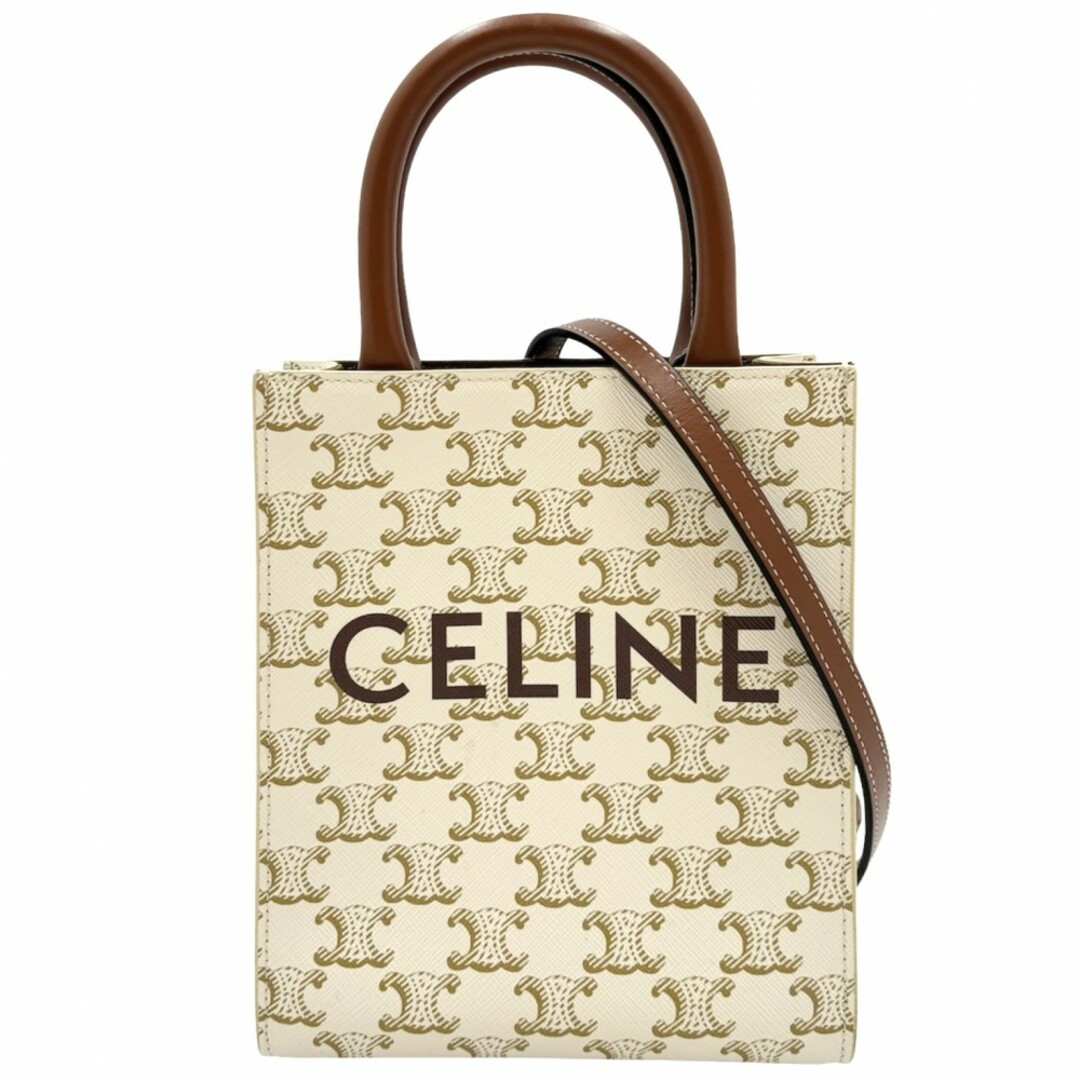 celine(セリーヌ)の【SALE】CELINE セリーヌ 2WAY ミニ バーティカル ショルダーバッグ ハンドバッグ 肩掛け 斜め掛け トリオンフ かばん 鞄 194372BZK.01BC キャンバス  レザー   アイボリー ブラウン 茶 ゴールド金具 レディース 美品【中古品】 レディースのバッグ(ショルダーバッグ)の商品写真