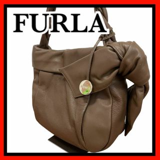 フルラ(Furla)のフルラ 肩掛け ワンハンドルバッグ ブラウン リボン レザー 保存袋付き(ハンドバッグ)