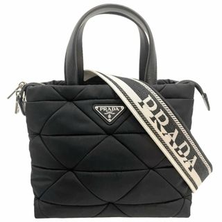 プラダ(PRADA)のPRADA プラダ 2WAY パデットトートバッグ ハンドバッグ ショルダーバッグ 肩掛け 斜め掛け かばん 鞄 ナイロン  レザー   ブラック 黒 ゴールド金具 レディース 美品【中古品】(ショルダーバッグ)