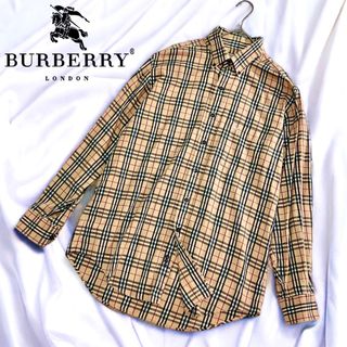 バーバリー(BURBERRY)のバーバリーロンドン ノバチェック シャツ 長袖 ヴィンテージ ボタンロゴ刻印 M(シャツ)