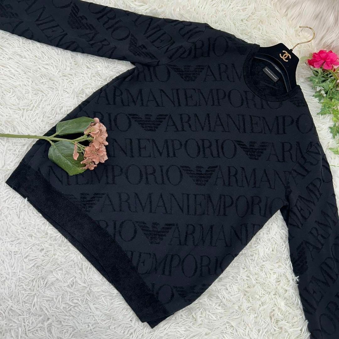 Emporio Armani(エンポリオアルマーニ)のA499 エンポリオアルマーニ メンズ セーター ロゴ総柄 ブラック L 1 メンズのトップス(ニット/セーター)の商品写真
