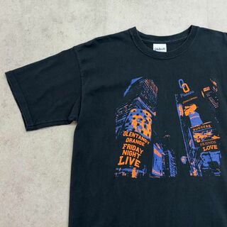 ヴィンテージ(VINTAGE)の街並み　ビル街　イラスト　トップス　半袖Tシャツ　古着　ブラック　XL(Tシャツ/カットソー(半袖/袖なし))