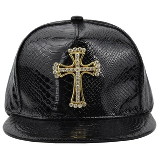 キャップ 帽子 メンズ  ストリート フェイクレザー 十字架 クロス ブラック(キャップ)