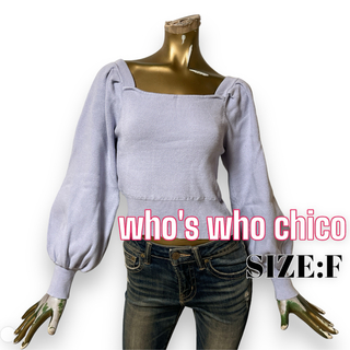 who's who Chico - chico ♥ フェミニン スクエアネック バックリボン パワショル ニット