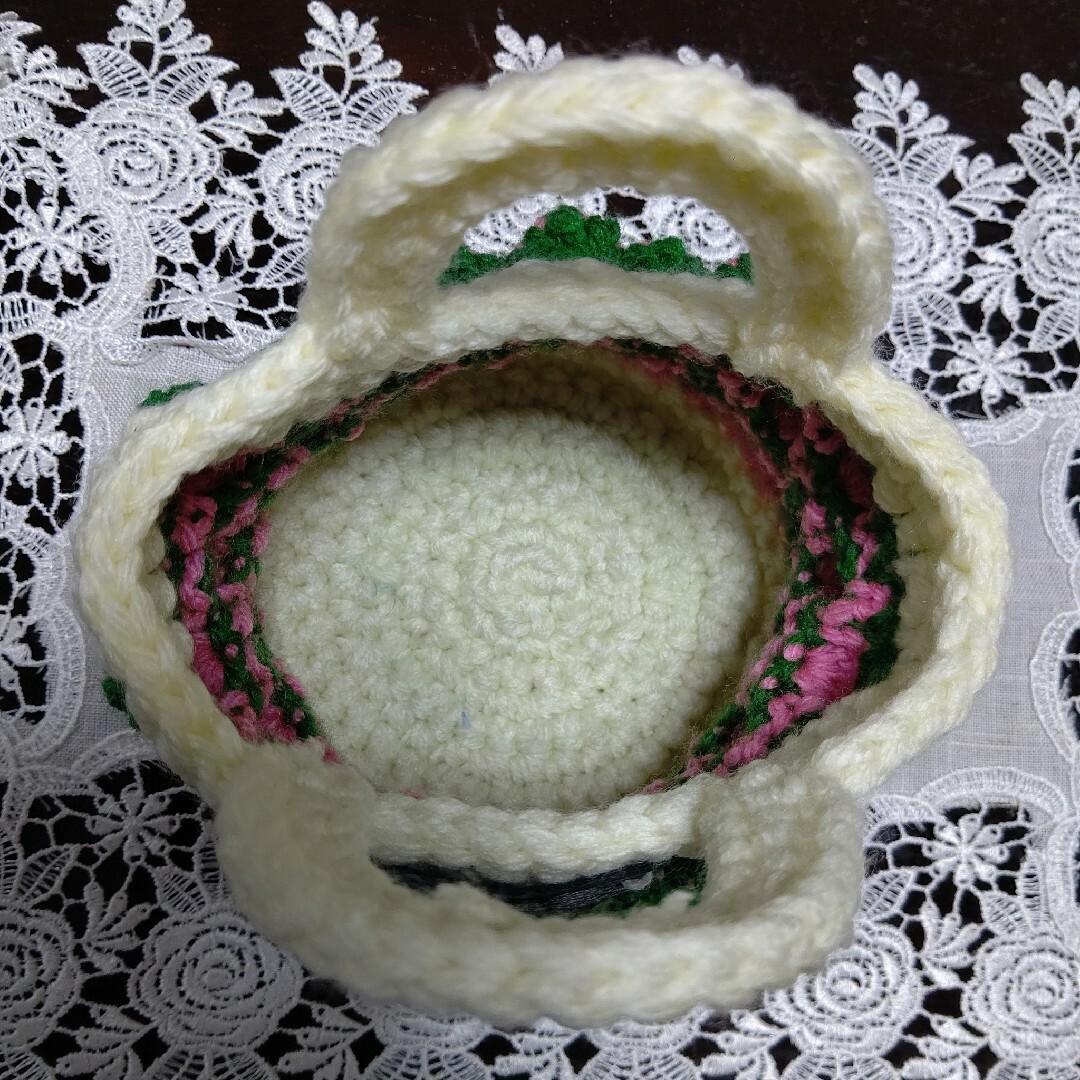 手編み苺編みミニバッグ♪ ハンドメイドのファッション小物(バッグ)の商品写真