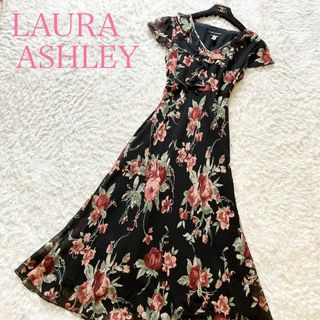 ローラアシュレイ(LAURA ASHLEY)の極美品 ローラアシュレイ ロングワンピース マキシ丈 花柄 総柄 9号 M(ロングワンピース/マキシワンピース)