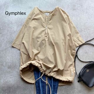 GYMPHLEX - ジムフレックス 美品 ハーフジップ 半袖 シャツプルオーバー ベージュ 大きめ