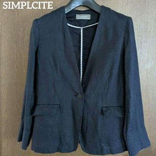 シンプリシテェ(Simplicite)のSIMPLCITE リネンのノーカラージャケット ネイビー(ノーカラージャケット)