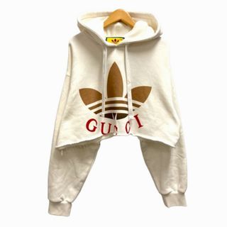 グッチ(Gucci)のGUCCI ×adidas クロップド スウェットシャツ パーカー  ホワイト(パーカー)