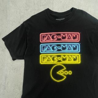 ヴィンテージ(VINTAGE)のパックマン　ネオンカラー　イラスト　トップス　半袖Tシャツ　古着　ブラック　L(Tシャツ/カットソー(半袖/袖なし))