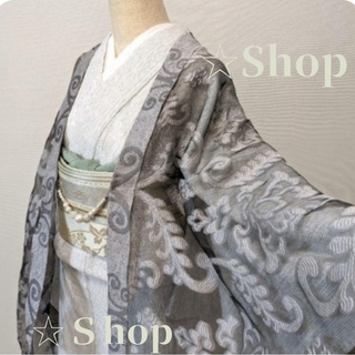 サラサラ　軽やか　羽織風　ショール　銀鼠 着物 羽織 きもの kimono 涼し