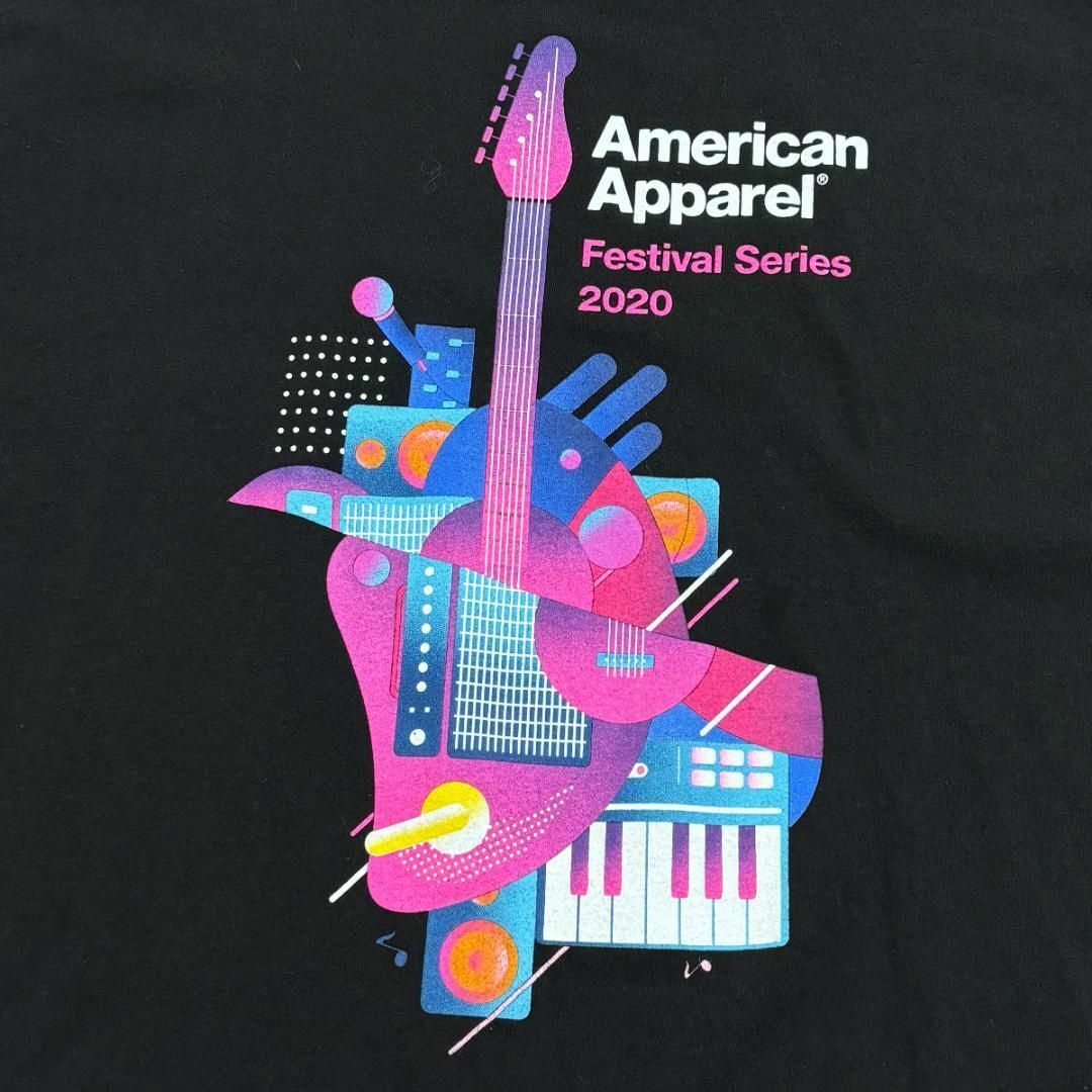 American Apparel(アメリカンアパレル)のギター　ピアノ　楽器イラスト　Tシャツ　古着　ブラック　L メンズのトップス(Tシャツ/カットソー(半袖/袖なし))の商品写真