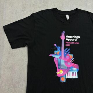 アメリカンアパレル(American Apparel)のギター　ピアノ　楽器イラスト　Tシャツ　古着　ブラック　L(Tシャツ/カットソー(半袖/袖なし))