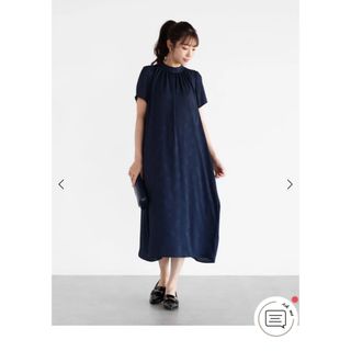 新品今期　Vin NAVY フラワージャガードバックリボンワンピース　ヤマダヤ