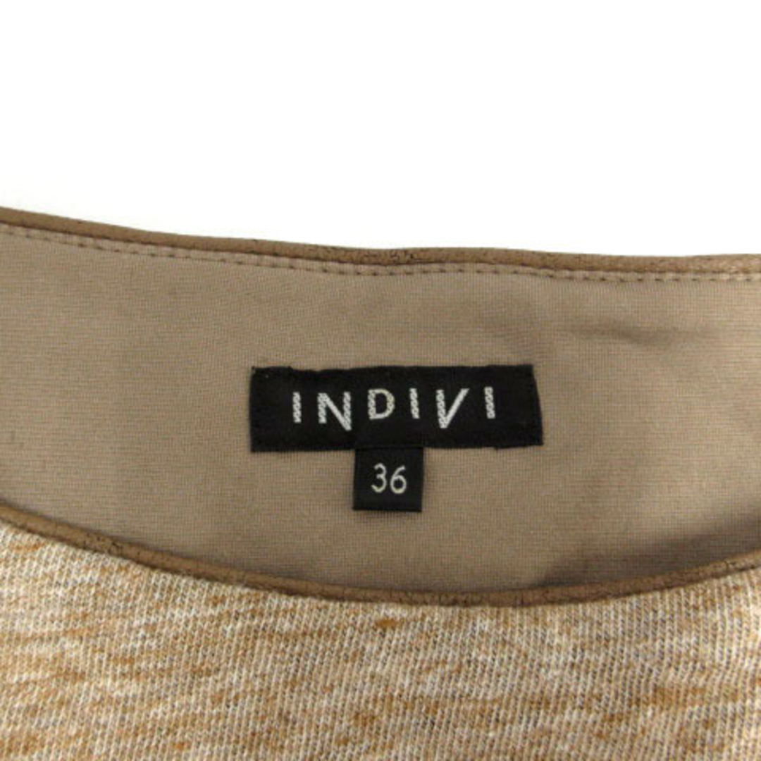 INDIVI(インディヴィ)のインディヴィ ワンピース ニット切替え ウエストゴム 茶系 ベージュ 黒 36 レディースのワンピース(ひざ丈ワンピース)の商品写真