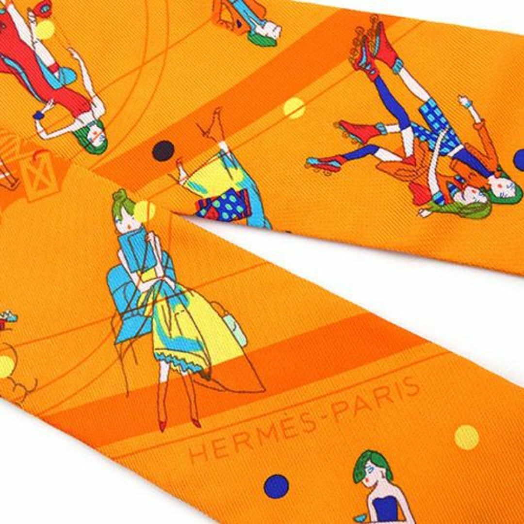 Hermes(エルメス)の極美品 エルメス スカーフ HERMES シルク ツイリー EX-LIBRIS LES PARISIENNE オレンジxターコイズ 063416S OJ10345 レディースのファッション小物(バンダナ/スカーフ)の商品写真