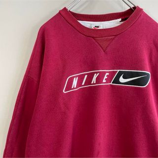 ナイキ(NIKE)の【センタービッグ刺繍ロゴ】NIKE古着スウェット銀タグ赤ストリート90s長袖M(スウェット)