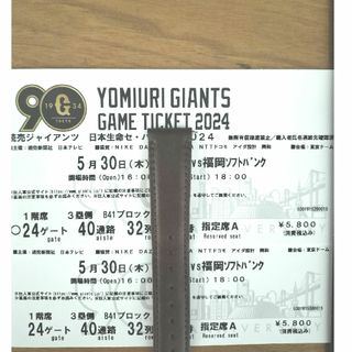 【3塁A席内野通路側2枚】 東京ドーム チケット 2024年5月30日