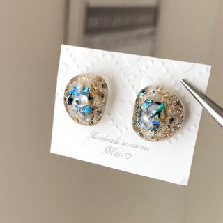 レジンデザイン♡ブルー系ピアス　イヤリングに変更できます(ピアス)