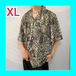 メンズ シャツ XL 深緑 半袖 カジュアル(シャツ)