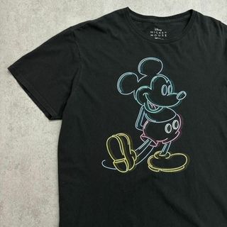 ディズニー(Disney)のミッキー　ネオンカラー　ディズニー　トップス　半袖Tシャツ　古着　ブラック　L(Tシャツ/カットソー(半袖/袖なし))