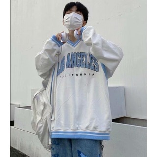 【大好評】ユニセックス トレーナー　白　オーバーサイズ　ロゴ　韓国　XL(Tシャツ/カットソー(七分/長袖))