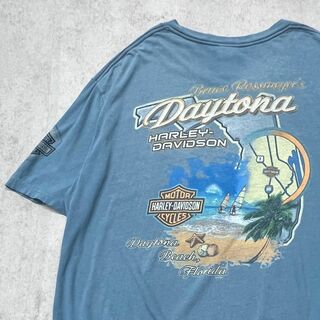 Harley Davidson - ハーレーダビッドソン　Daytona　Tシャツ　古着　くすみ系　ライトブルー　L