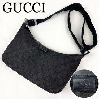 グッチ(Gucci)のGUCCI ショルダーバッグ　GG柄　キャンバス×レザー　ブラック　クロスボディ(ショルダーバッグ)