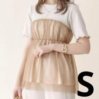 シマムラ(しまむら)のしまむら　こりん　ビスチェ風ドッキングT  チュール　メロー　キャメル　S(Tシャツ(半袖/袖なし))