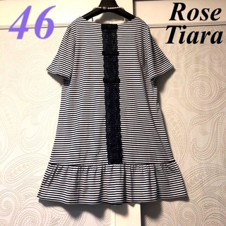 Rose Tiara - 46大きいサイズ　ローズティアラ　レース＆リボン♡上品♡フレアー切替ワンピース