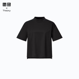ユニクロ(UNIQLO)の＊ Theory エアリズム コットン モックネックＴ (半袖） ブラック(Tシャツ(半袖/袖なし))