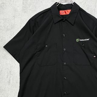 ディッキーズ(Dickies)のディッキーズ　半袖　ワークシャツ　企業ロゴ　トップス　古着　ブラック　L(Tシャツ/カットソー(半袖/袖なし))