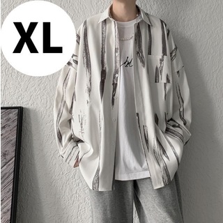 【大人気商品♪】XL　ホワイト　メンズ　長袖　シャツ　白　おしゃれ(シャツ)