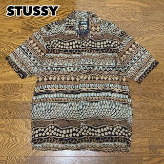 80s 初期 USA製 STUSSY ステューシー 総柄 オープンカラーシャツ