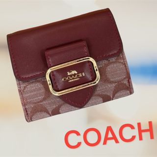 コーチ(COACH)の新品・未使用　coach 折財布　シグネチャー　モーガン　レッド(財布)