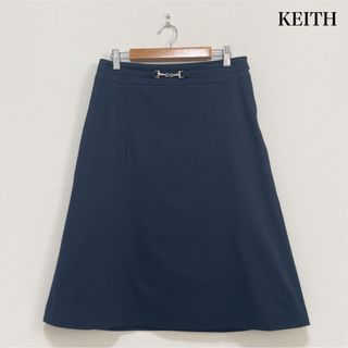 KEITH キース 膝丈フレアスカート ネイビー 上品 美シルエット