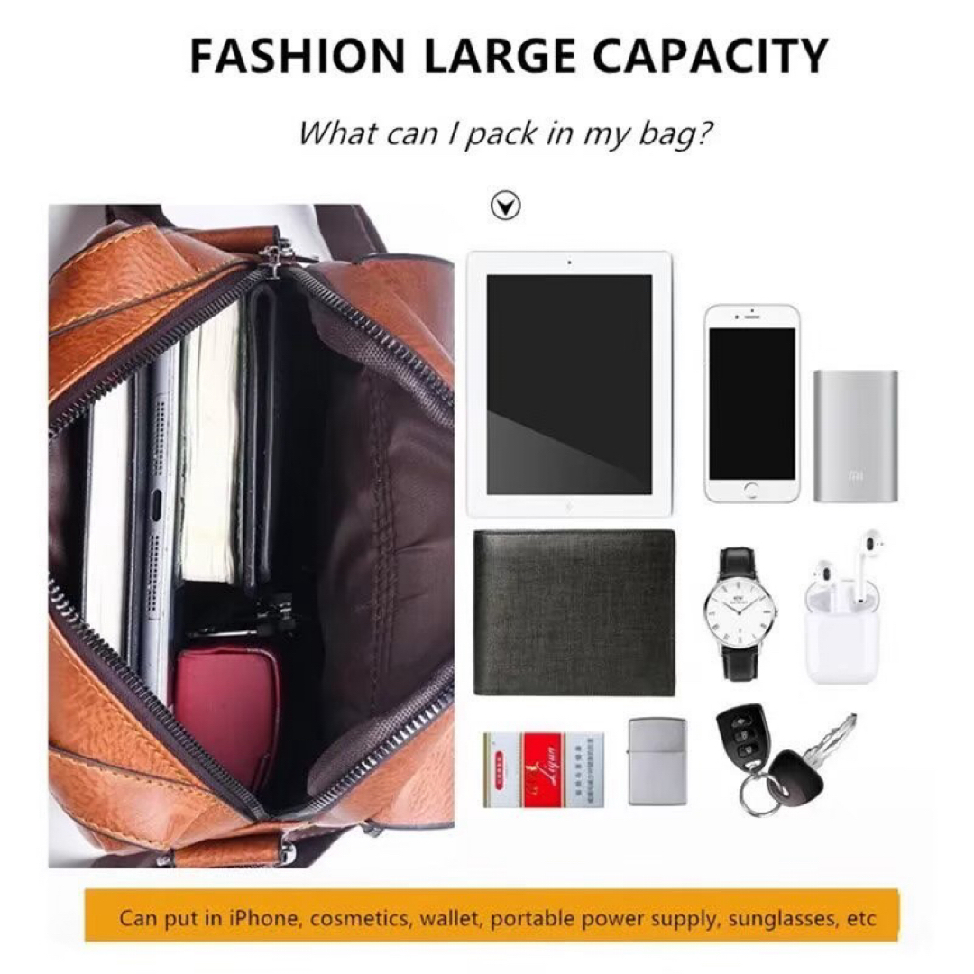 ショルダーバッグ 2way斜め掛け ビジネスバック大容量 レザー ダークブラウン メンズのバッグ(ショルダーバッグ)の商品写真