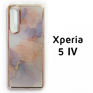Xperia 5 Ⅳ 白 メッキフレーム カバー マーブル 水彩(Androidケース)