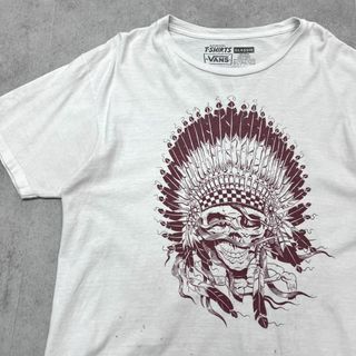 ヴィンテージ(VINTAGE)のスカルインディアン　骸骨　ガイコツ　民族　半袖Tシャツ　古着　ホワイト　M(Tシャツ/カットソー(半袖/袖なし))