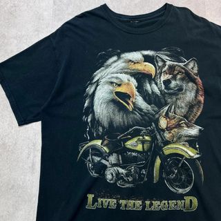 ヴィンテージ(VINTAGE)のバイク　狼　ワシ　ビッグプリント　トップス　半袖Tシャツ　古着　ブラック　XL(Tシャツ/カットソー(半袖/袖なし))