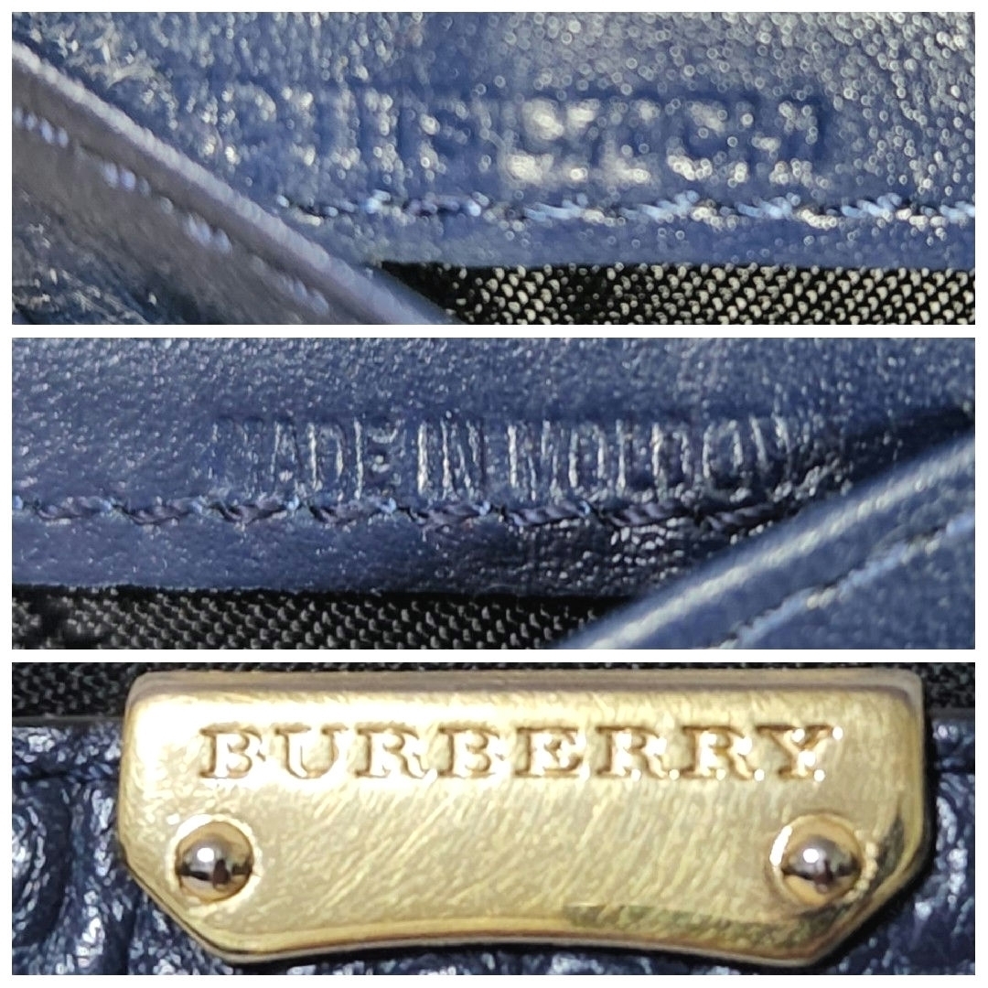 BURBERRY(バーバリー)の美品 BURBERRY シボ革 BURBERRYロゴ  金具 長財布 ネイビー レディースのファッション小物(財布)の商品写真