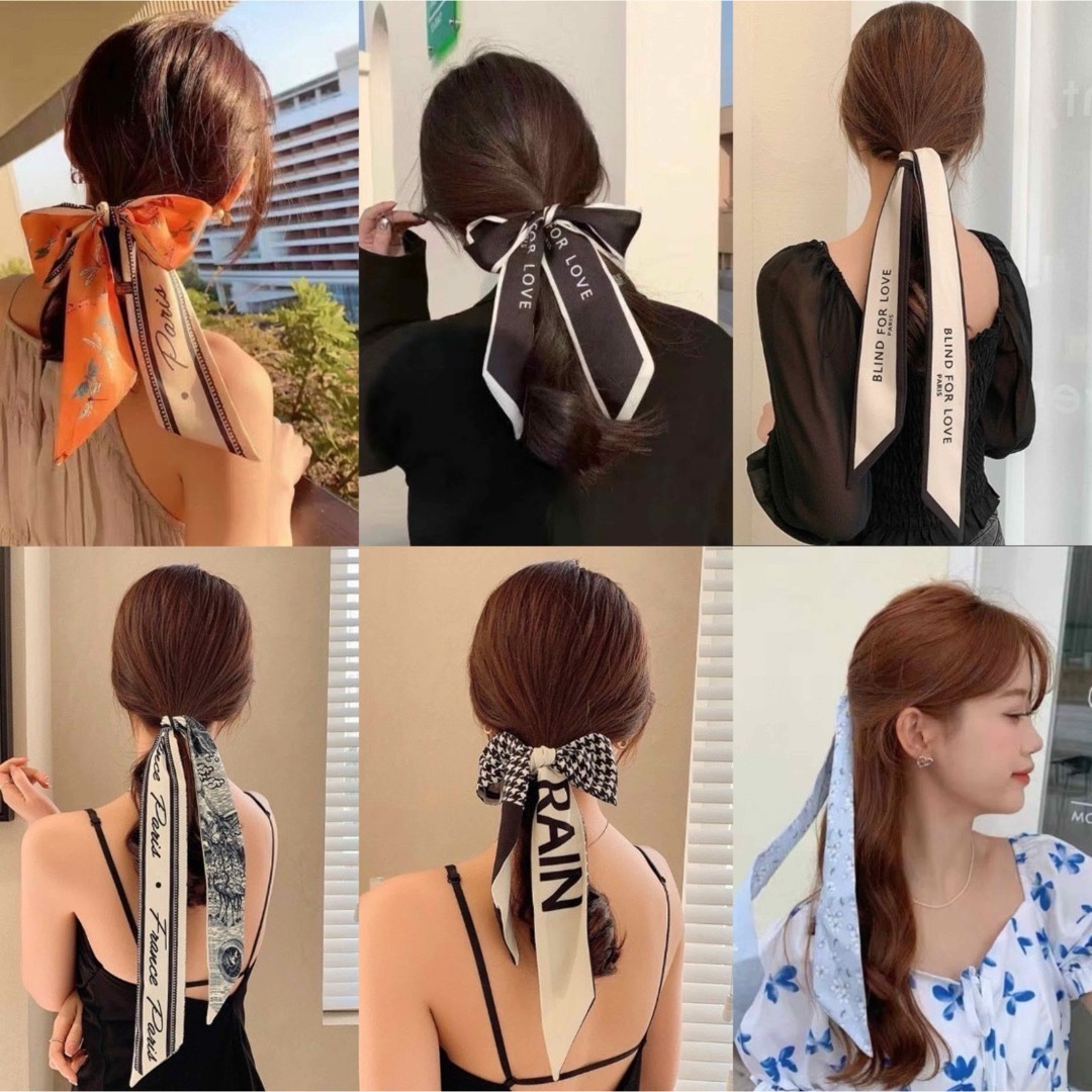 ヘアアクセ ヘアアクセサリー  スカーフ リボン  髪飾り おしゃれ バイカラー レディースのファッション小物(バンダナ/スカーフ)の商品写真