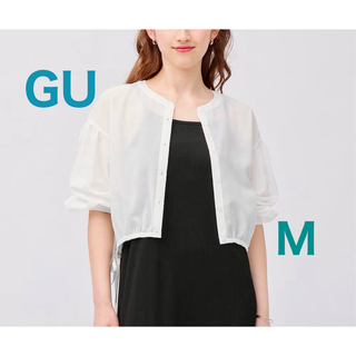 GU - GU シアードローストリングブラウス 7分袖  シアー シャツ 羽織り M 新品